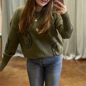 Green Smiley Face Sweater